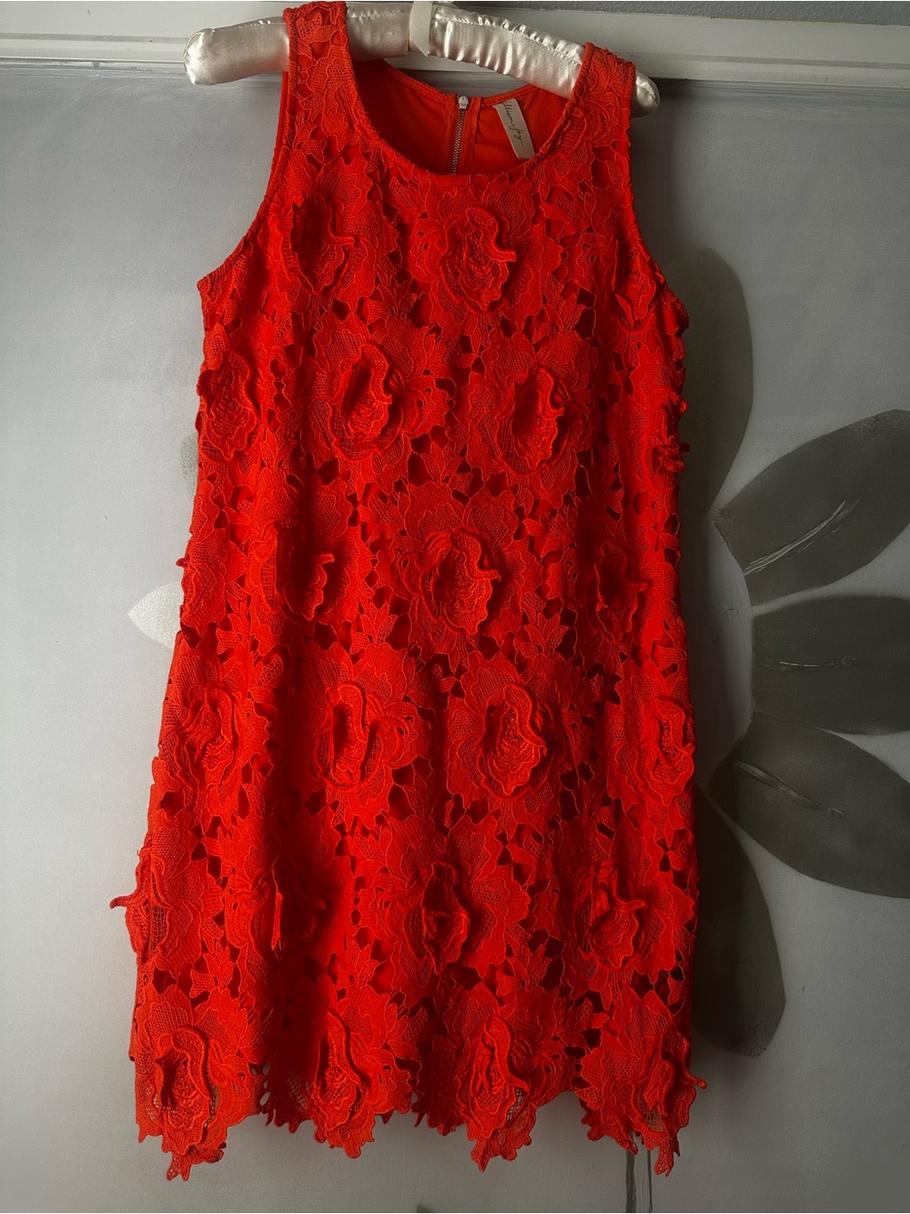 Allison Joy Bright Orange 3D Floral Lace Shift Dress